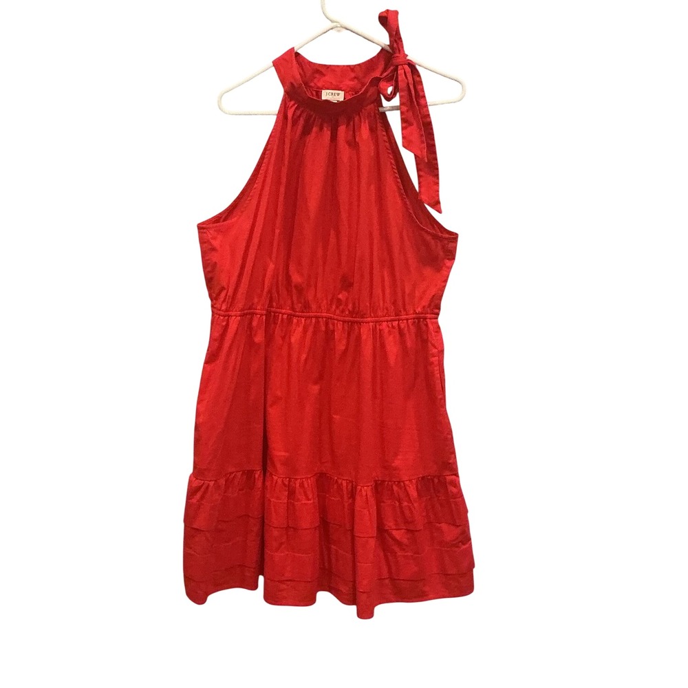 J.Crew Womens Cotton Halter Neck Dress 18 Red Summer Beach Preppy Poplin Party